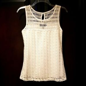 Crochet Tank Top Lined Small Winter White